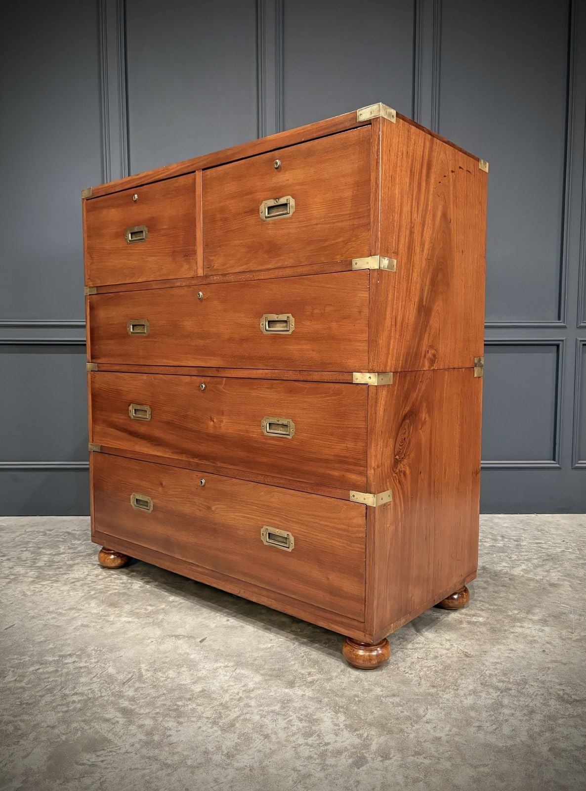 Vintage Tall Boy Mahogany Military Campaign Secretaire Chest