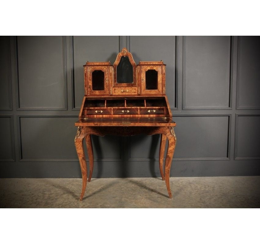Burr Walnut Marquetry Inlaid Writing Desk
