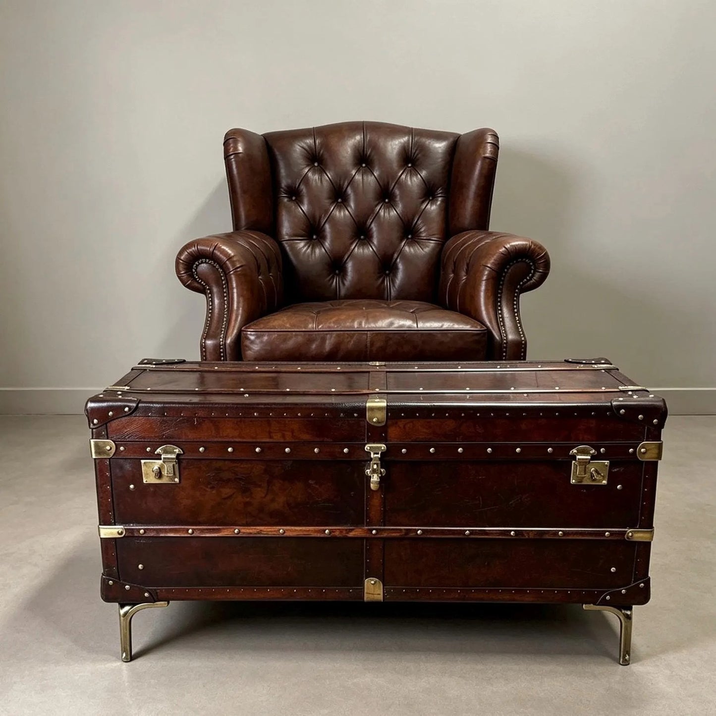 English handmade luxury leather storage trunk - custom made reclaimed leather - bespoke chest