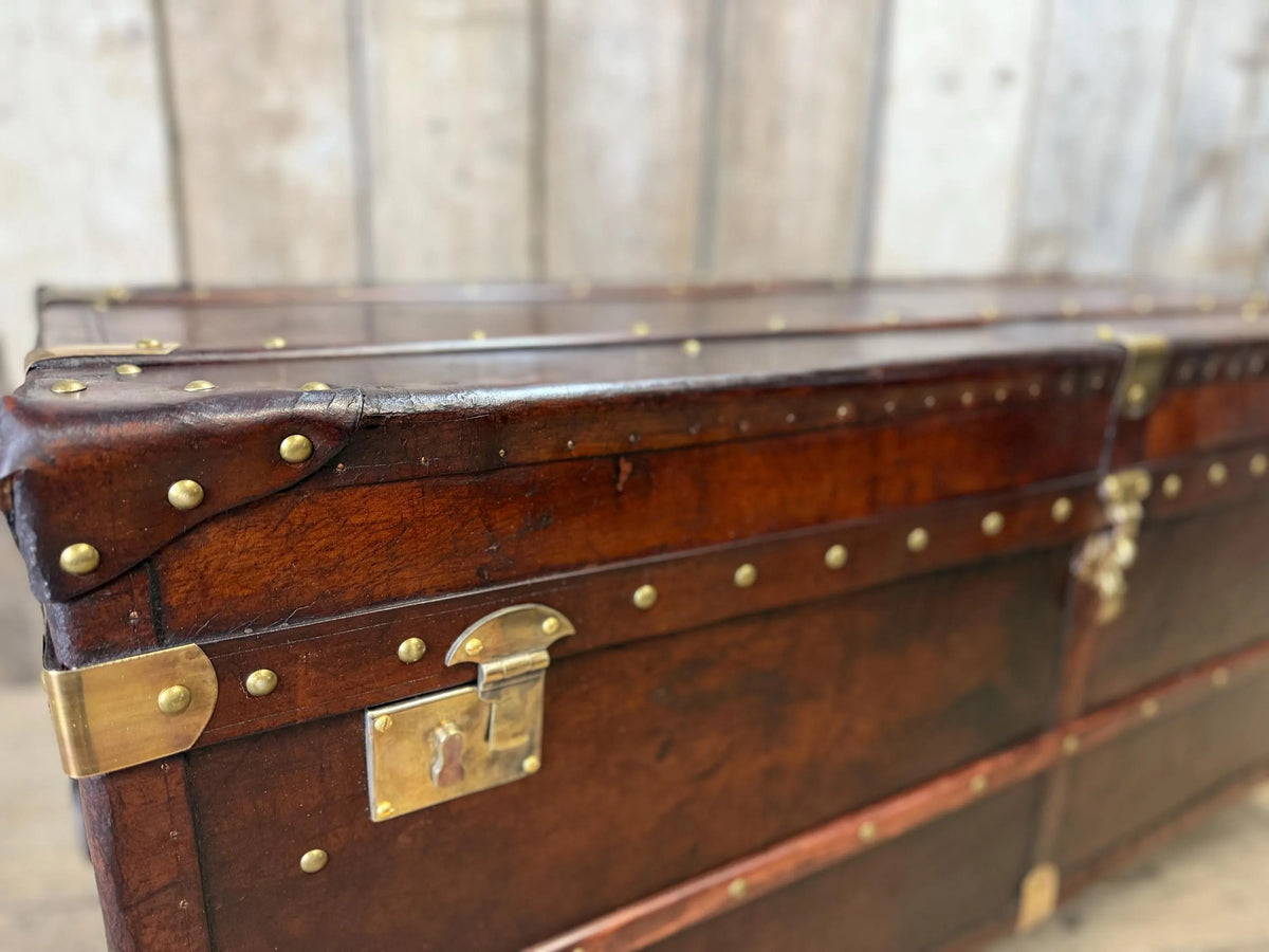 English handmade luxury leather storage trunk - custom made reclaimed leather - bespoke chest