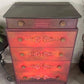 Red, Orange, Maroon Vintage Stag Chest of Drawers Upcycled – Hand-Painted