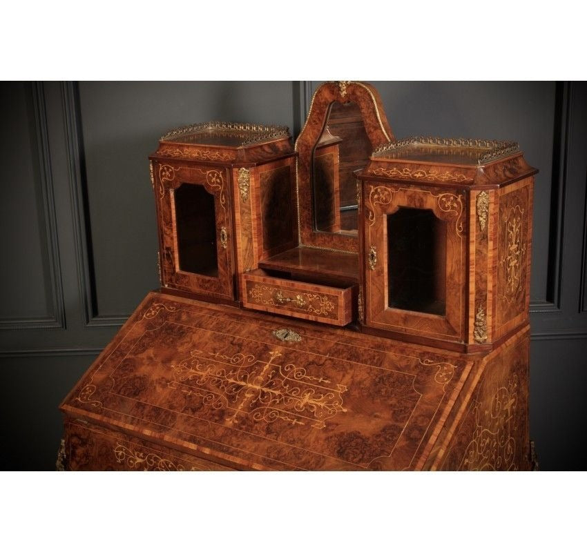 Burr Walnut Marquetry Inlaid Writing Desk