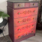 Red, Orange, Maroon Vintage Stag Chest of Drawers Upcycled – Hand-Painted