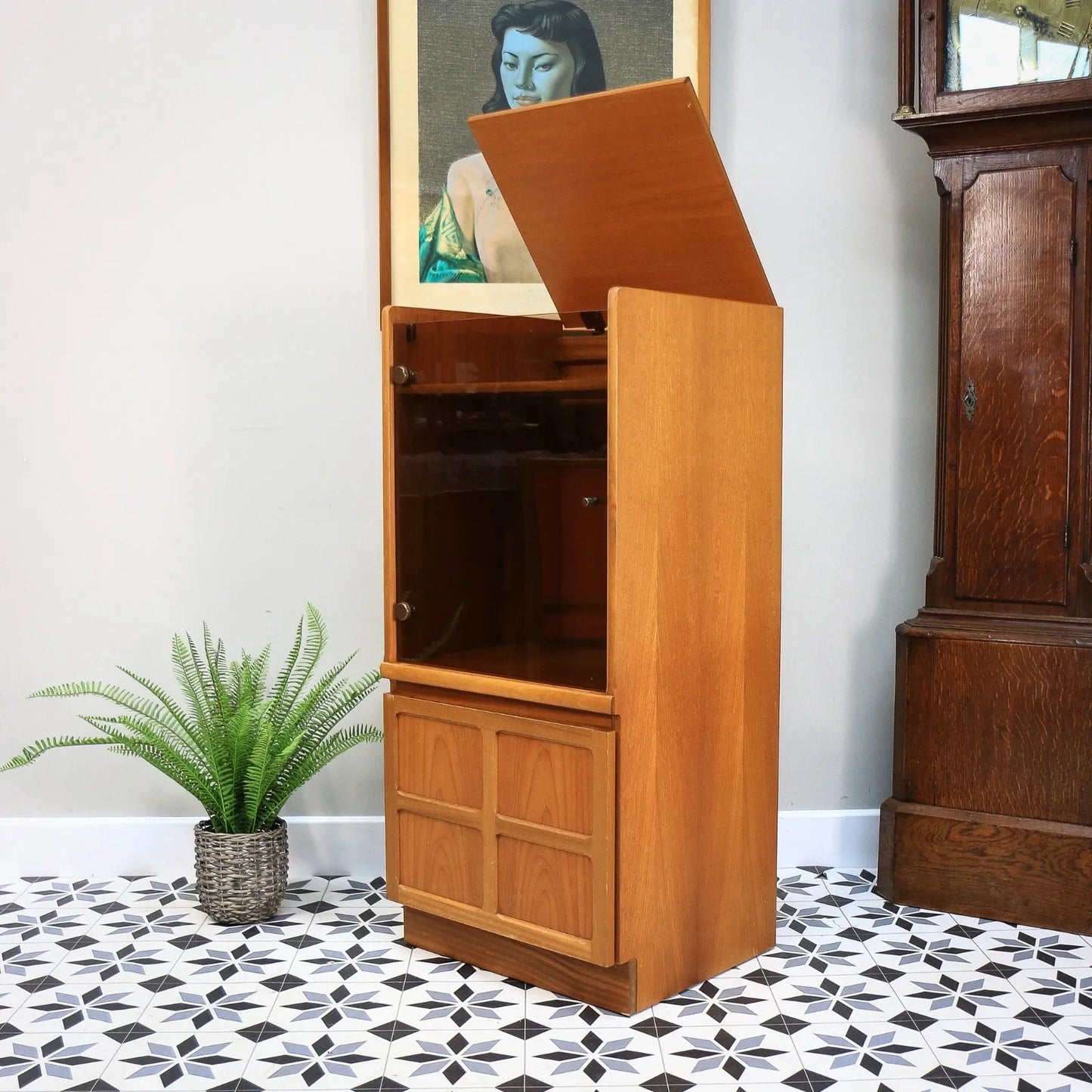 Nathan Hi Fi Media Vinyl Tall Display Cabinet in Teak Mid Century