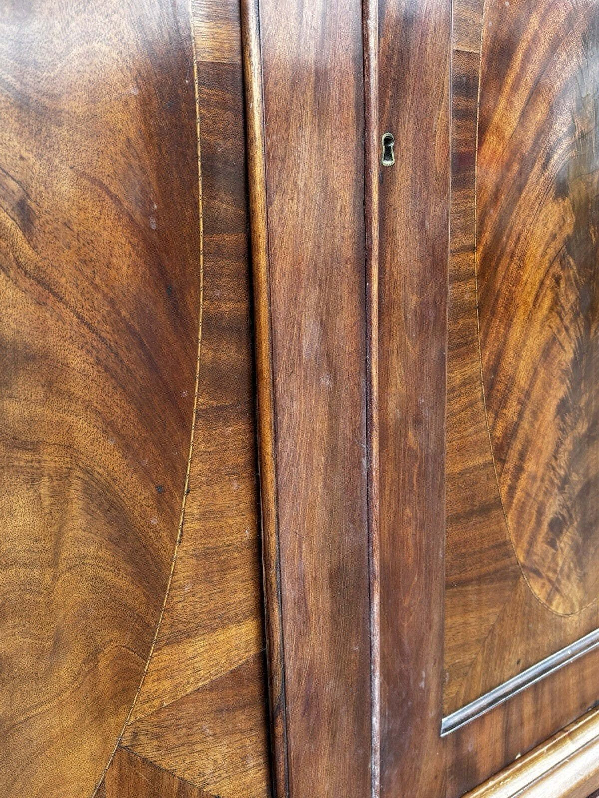 Antique Georgian Flame Mahogany Cupboard & Drawers