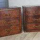Leather Vintage Bedside Cabinet Pair, English Country House Master Bedroom, Nightstands Handmade Set