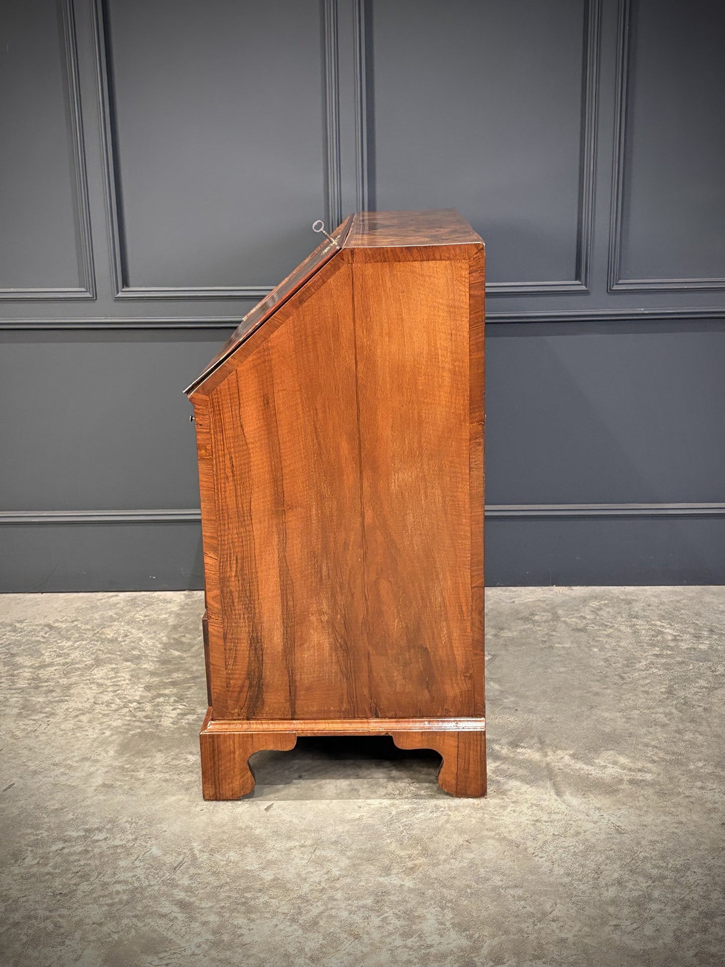 Queen Anne Art Deco Figured Walnut Writing Bureau