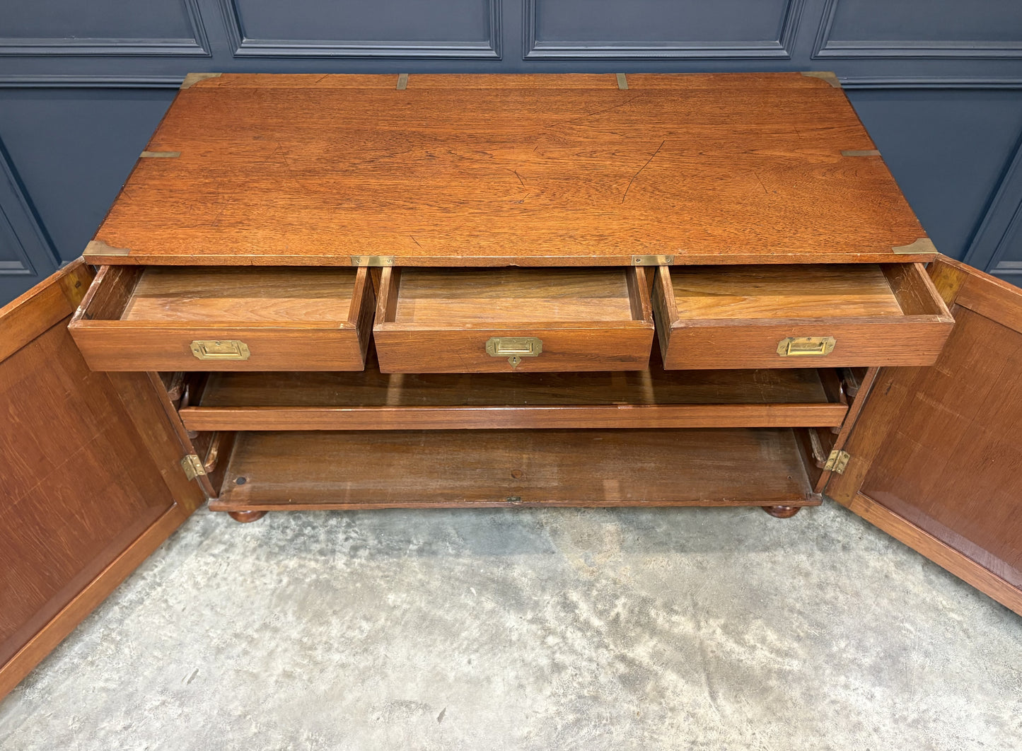 Rare Teak Military Campaign Side Cabinet