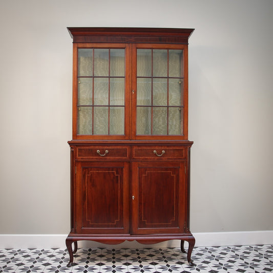 Vintage Bookcase Edwardian Inlaid Mahogany on Cabriole legs Display Cabinet