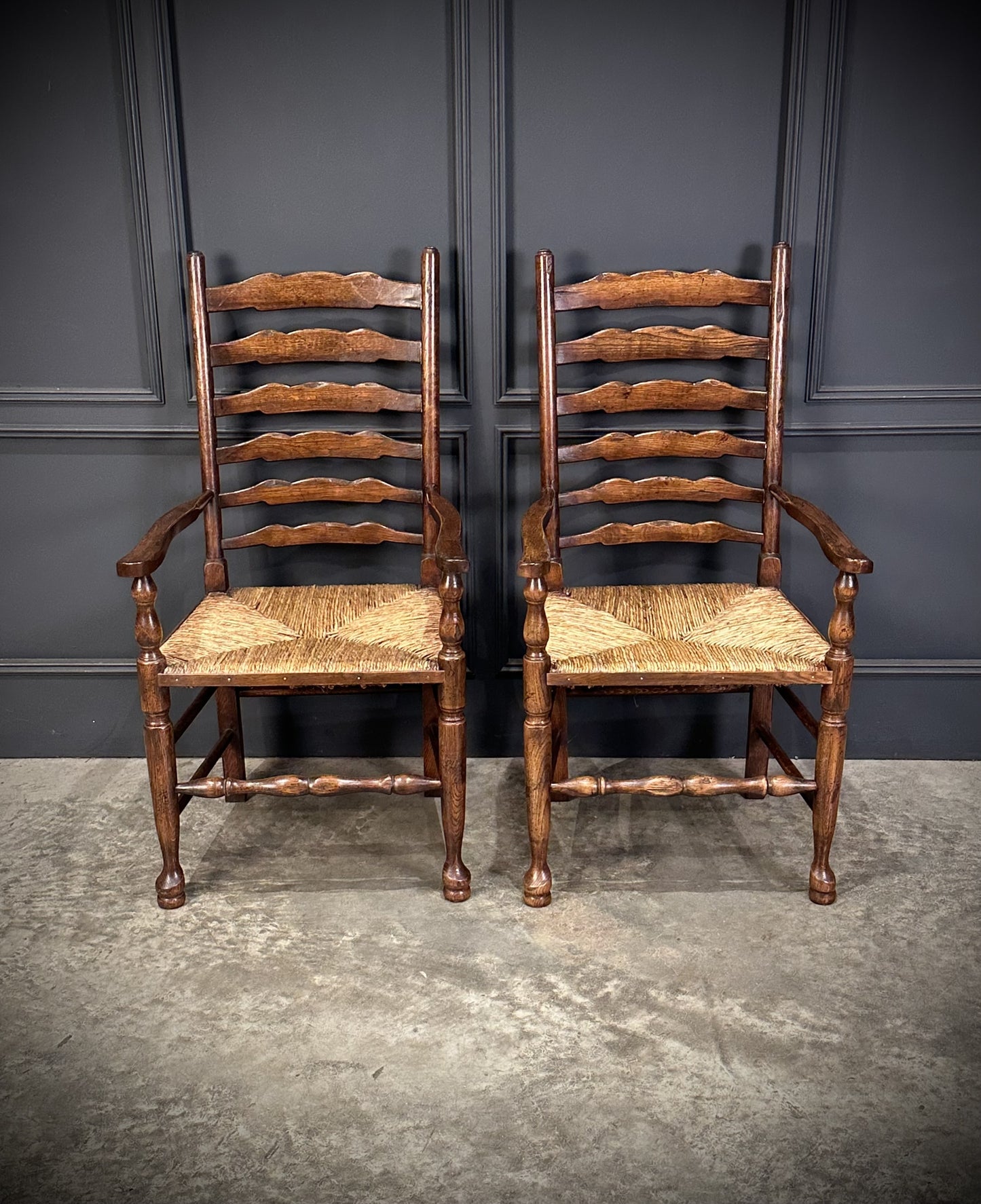 Set Of Eight Antique Ladder Back Dining Chairs
