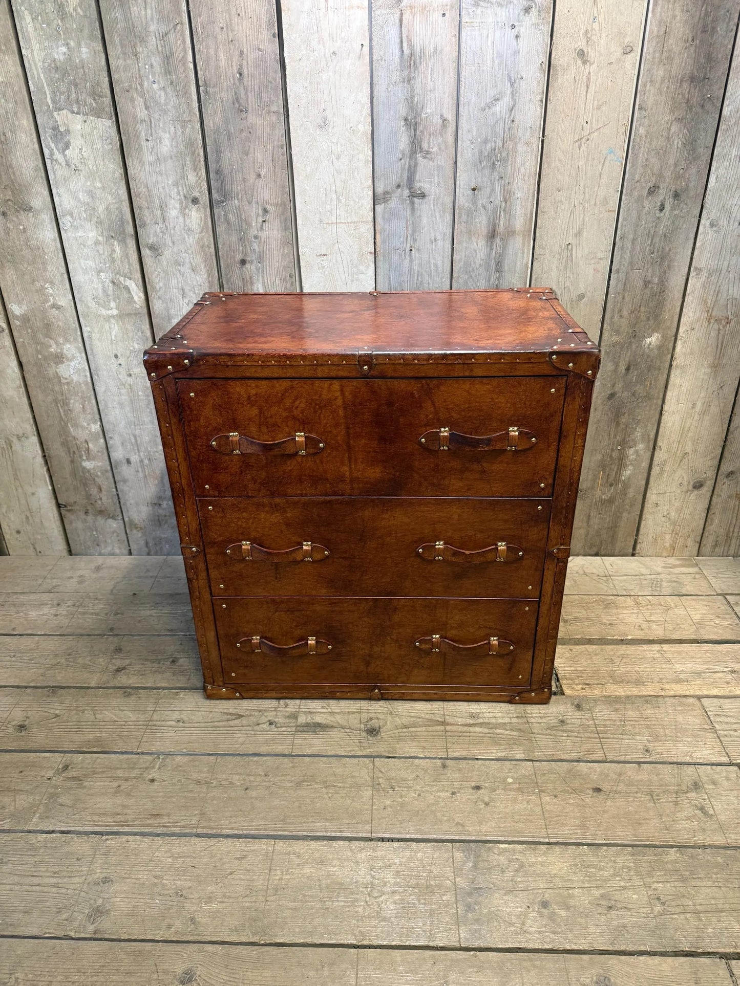 Tan Leather Vintage Drawer Handmade Furniture Bedroom Storage Rustic Leather Chest Drawers Custom Wood Cabinet