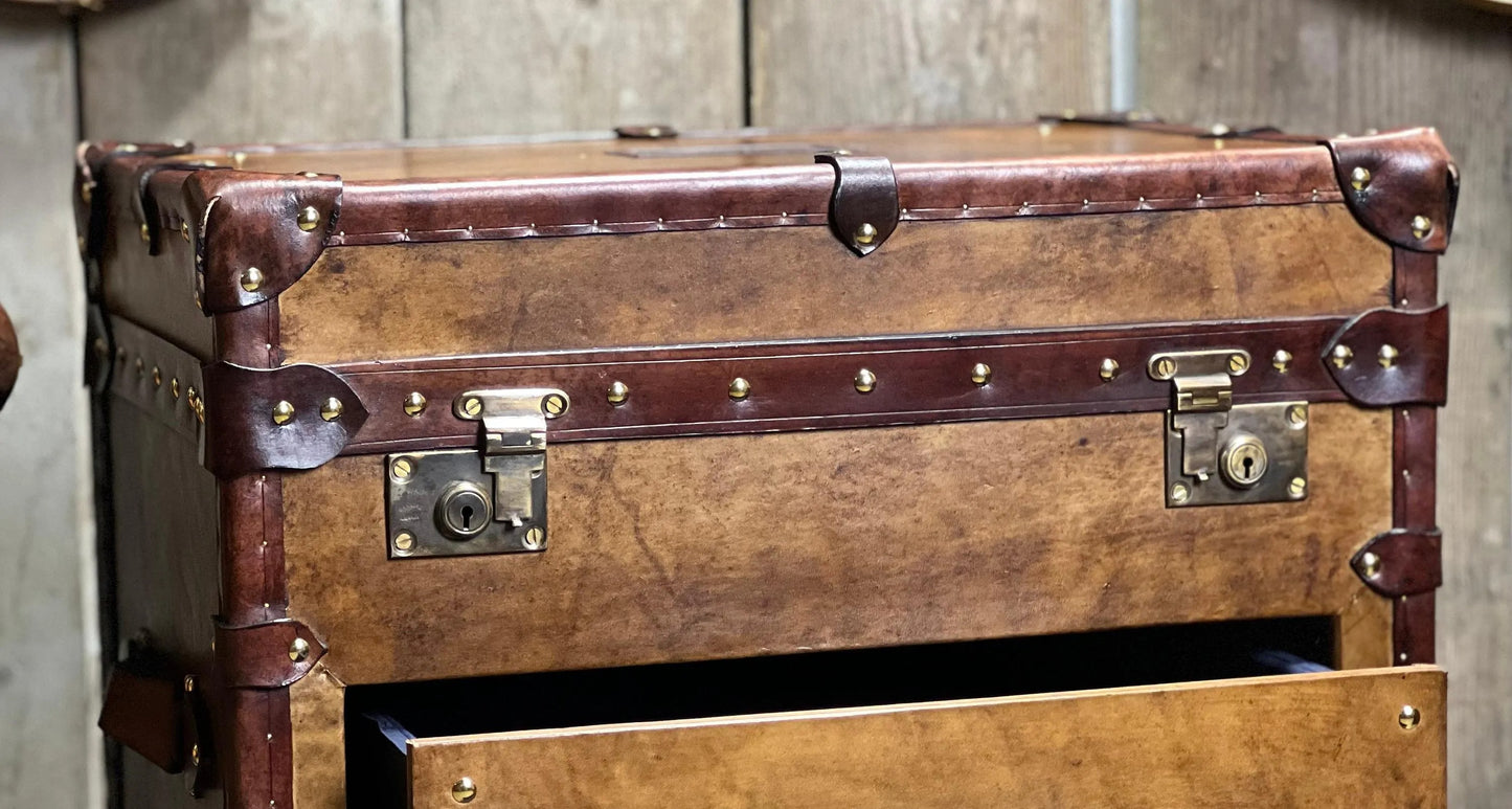 Leather Storage Trunk Table Campaign Chest Storage Solution Bedroom Nightstand Side Furniture Living Room Decor Accent Coffee Table Bespoke