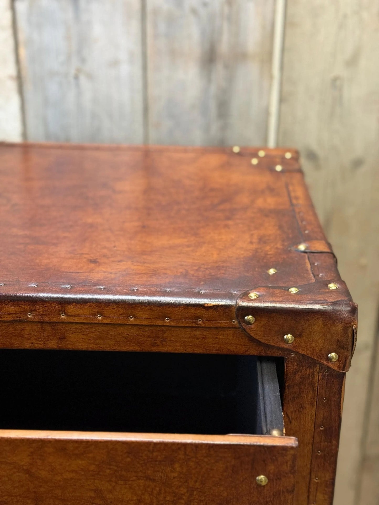 Tan Leather Vintage Drawer Handmade Furniture Bedroom Storage Rustic Leather Chest Drawers Custom Wood Cabinet