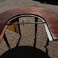 Mahogany Horseshoe Hunt Wine Tasting Social Table, Folds Down & with Storage.