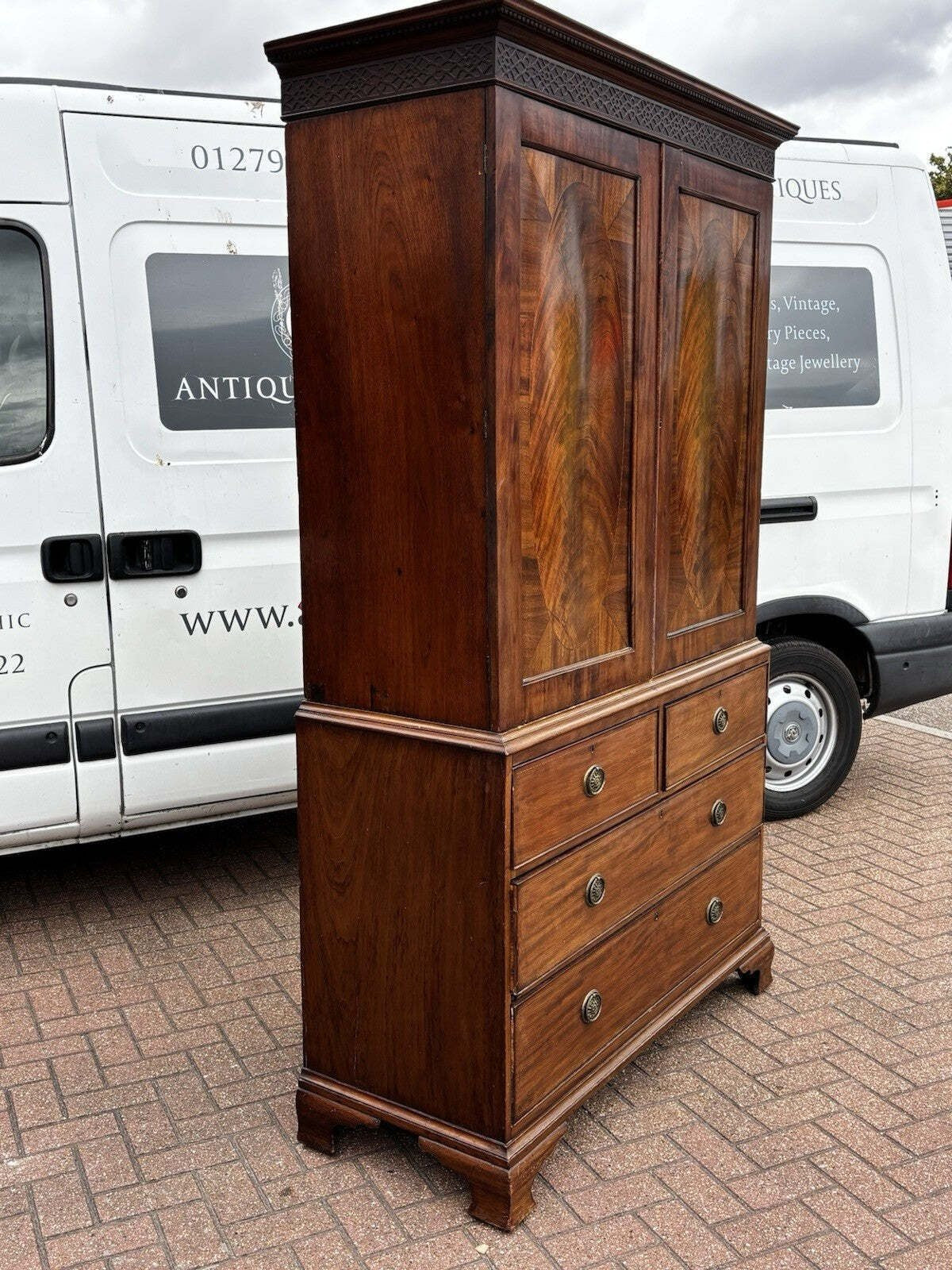 Antique Georgian Flame Mahogany Cupboard & Drawers