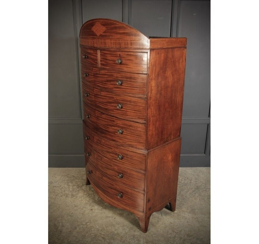 Rare Regency Bow Front Vintage Tallboy Chest On Chest