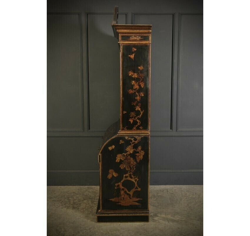 Magnificent Early 19th Century Chinoiserie Black Lacquered Bureau Bookcase