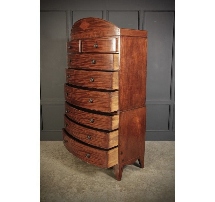 Rare Regency Bow Front Vintage Tallboy Chest On Chest