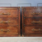 Leather Vintage Bedside Cabinet Pair, English Country House Master Bedroom, Nightstands Handmade Set