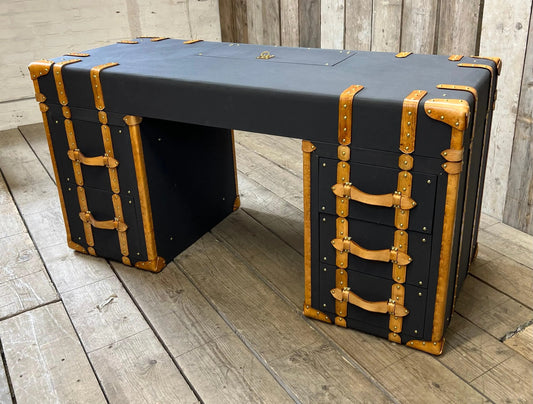 Bespoke Luxury Vintage Leather Desk: Handmade English Leather Executive Workspace Furniture