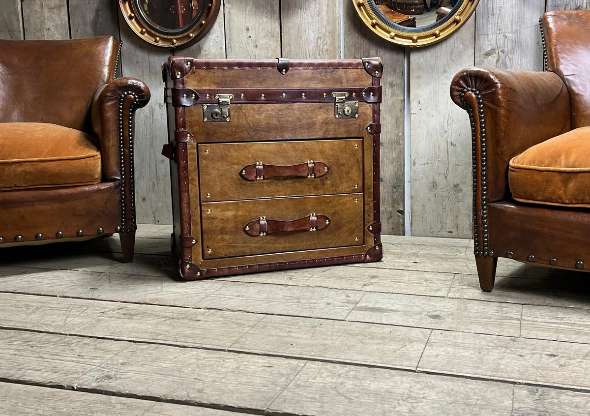 Leather Storage Trunk Table Campaign Chest Storage Solution Bedroom Nightstand Side Furniture Living Room Decor Accent Coffee Table Bespoke