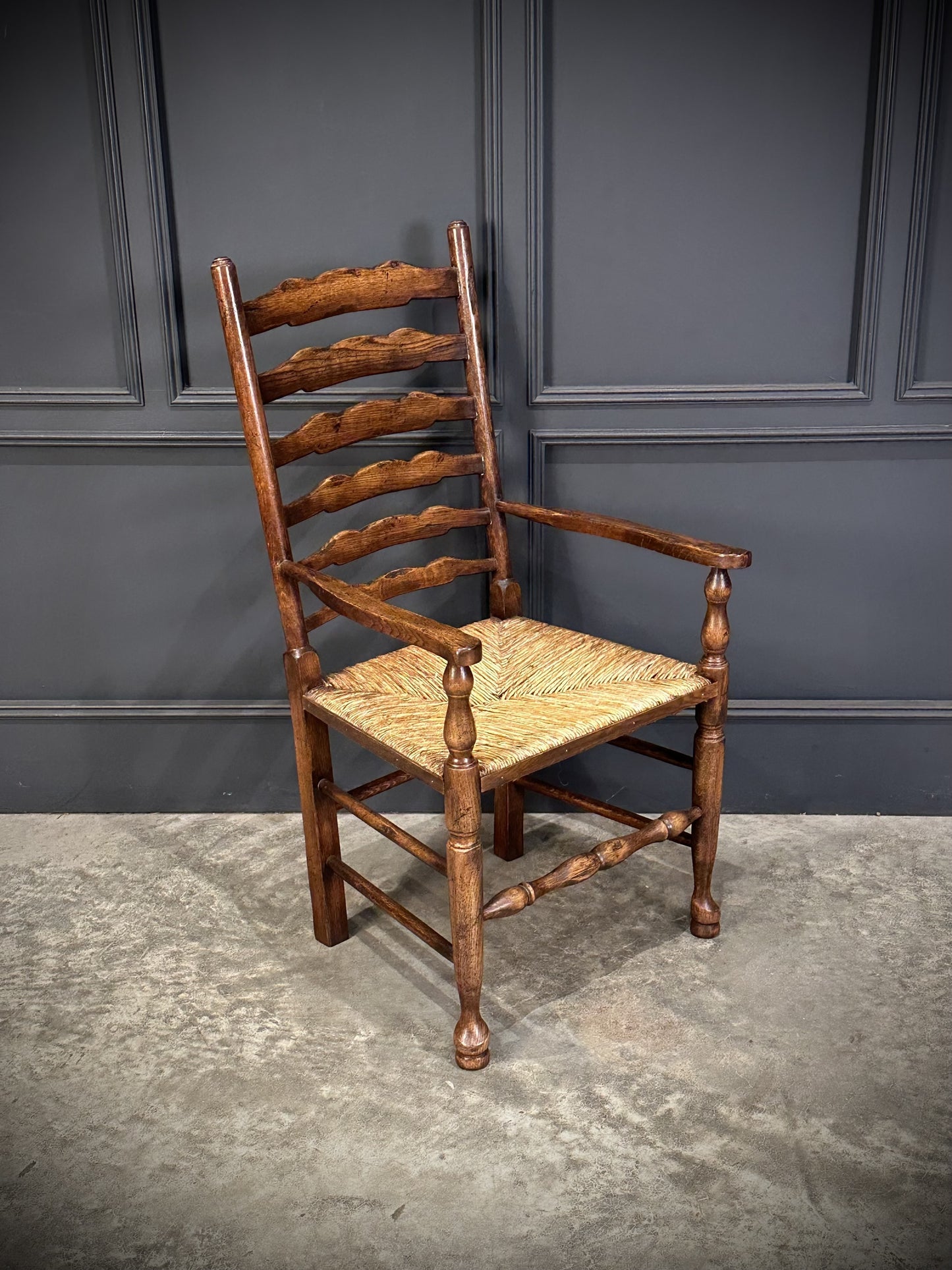 Set Of Eight Antique Ladder Back Dining Chairs