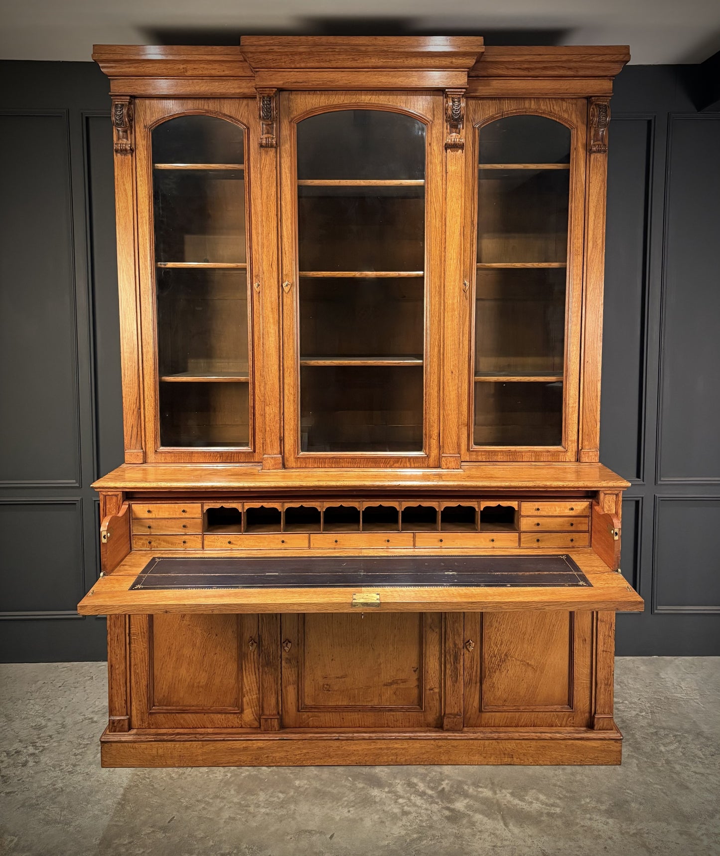 Large Vintage Early Victorian Breakfront Oak Bookcase