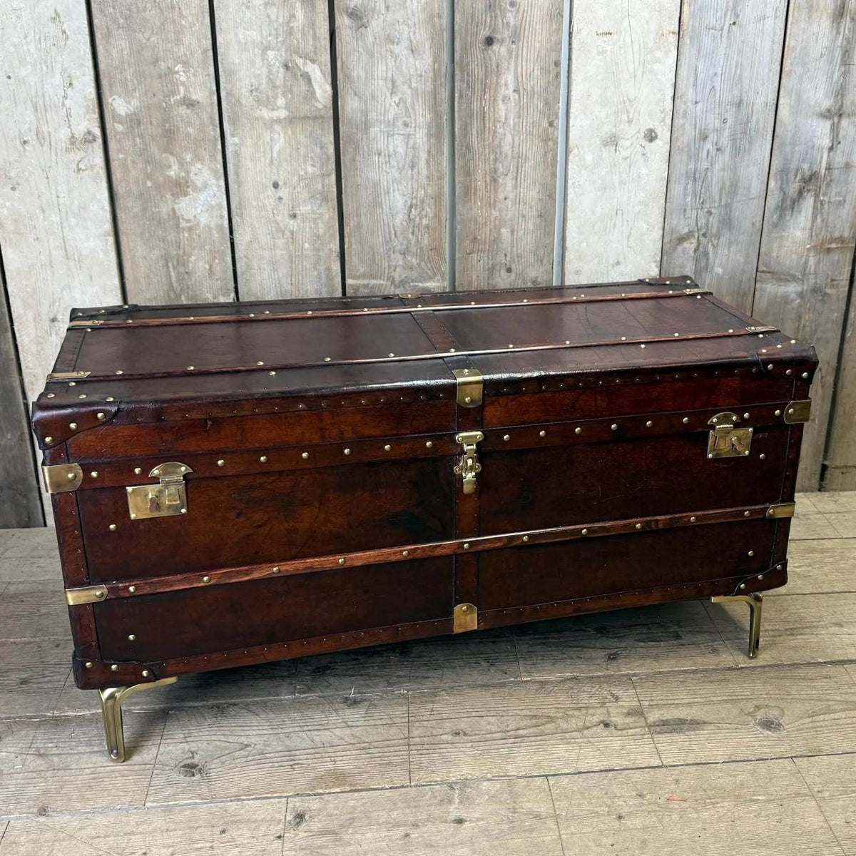 English handmade luxury leather storage trunk - custom made reclaimed leather - bespoke chest