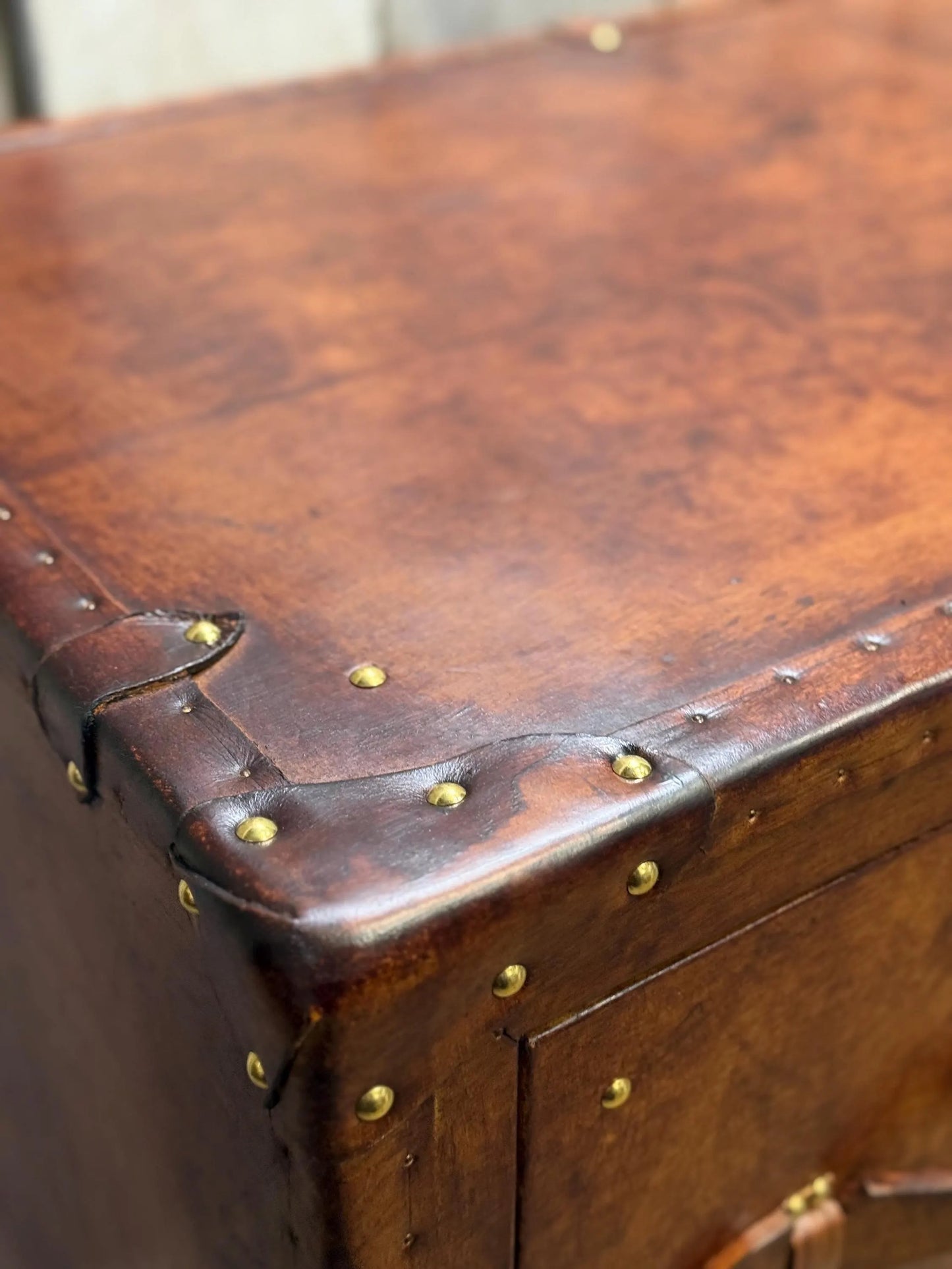 Tan Leather Vintage Drawer Handmade Furniture Bedroom Storage Rustic Leather Chest Drawers Custom Wood Cabinet