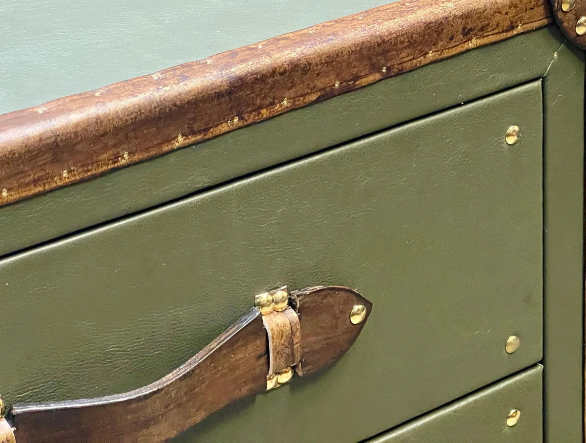 Green Olive Vintage Nightstand Cabinets: Luxury Handcrafted English Bedroom Storage Tables