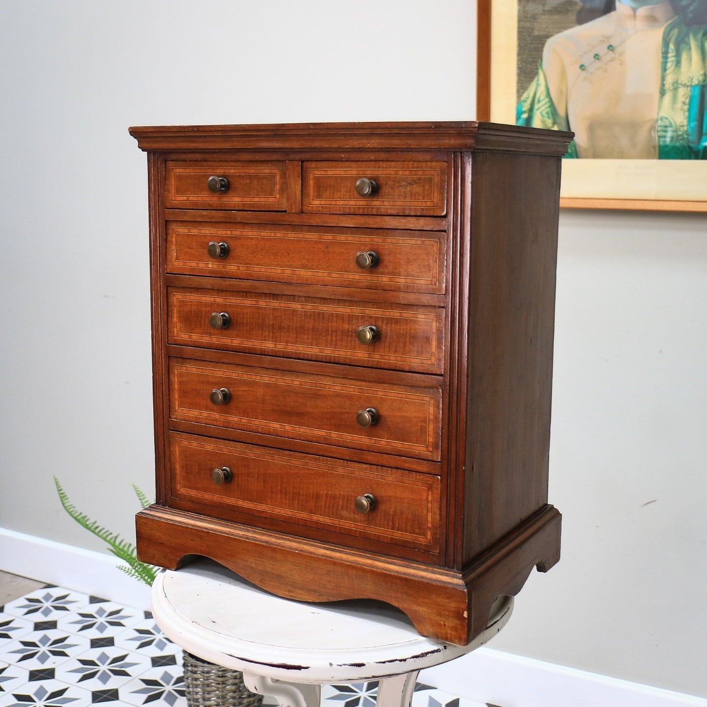 Vintage Chest of Drawers Apprentice Salesman Piece Inlaid Mahogany