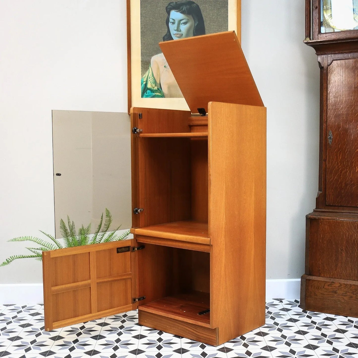 Nathan Hi Fi Media Vinyl Tall Display Cabinet in Teak Mid Century