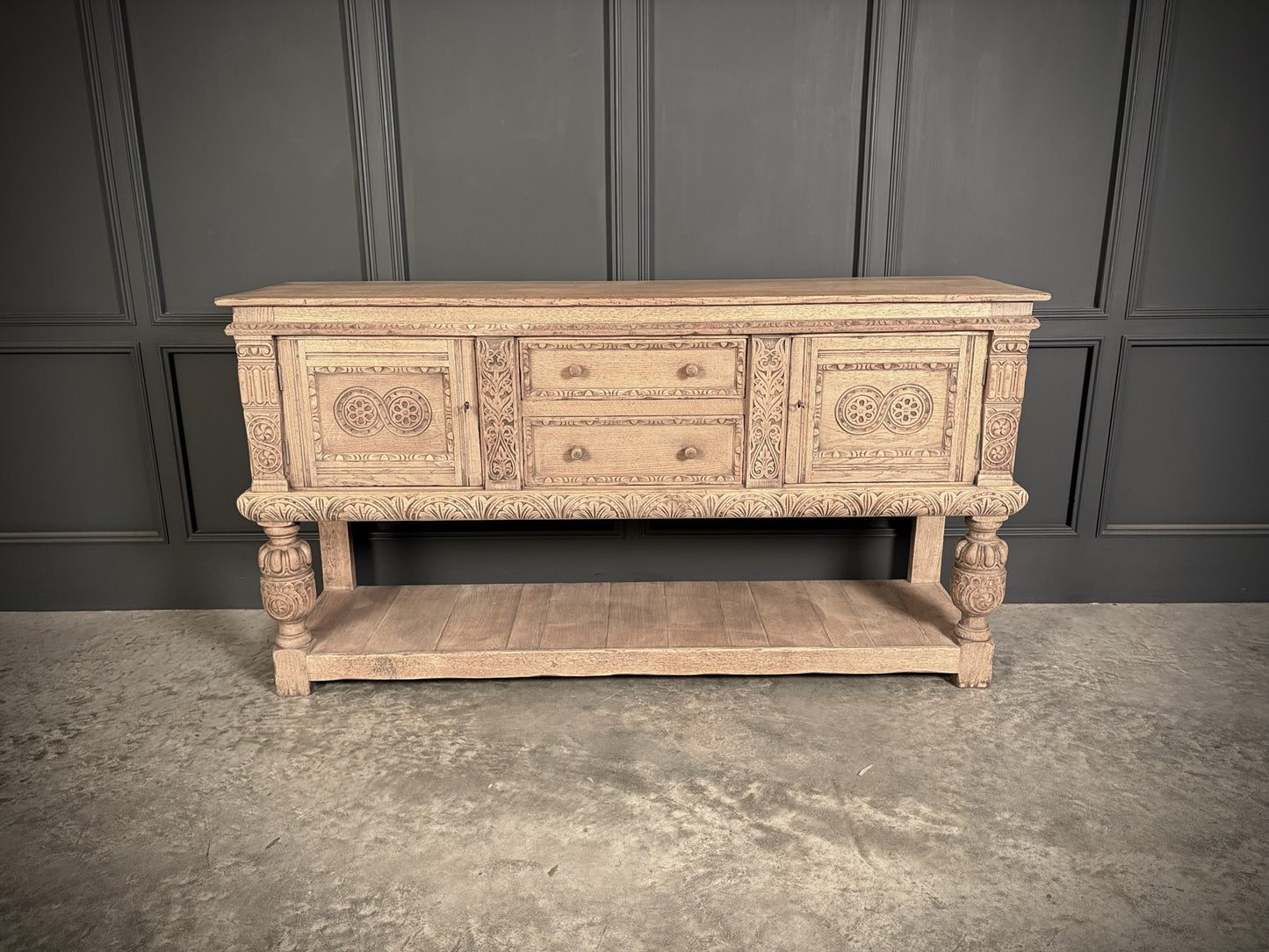 Carved Bleached Antique Oak Carved Sideboard