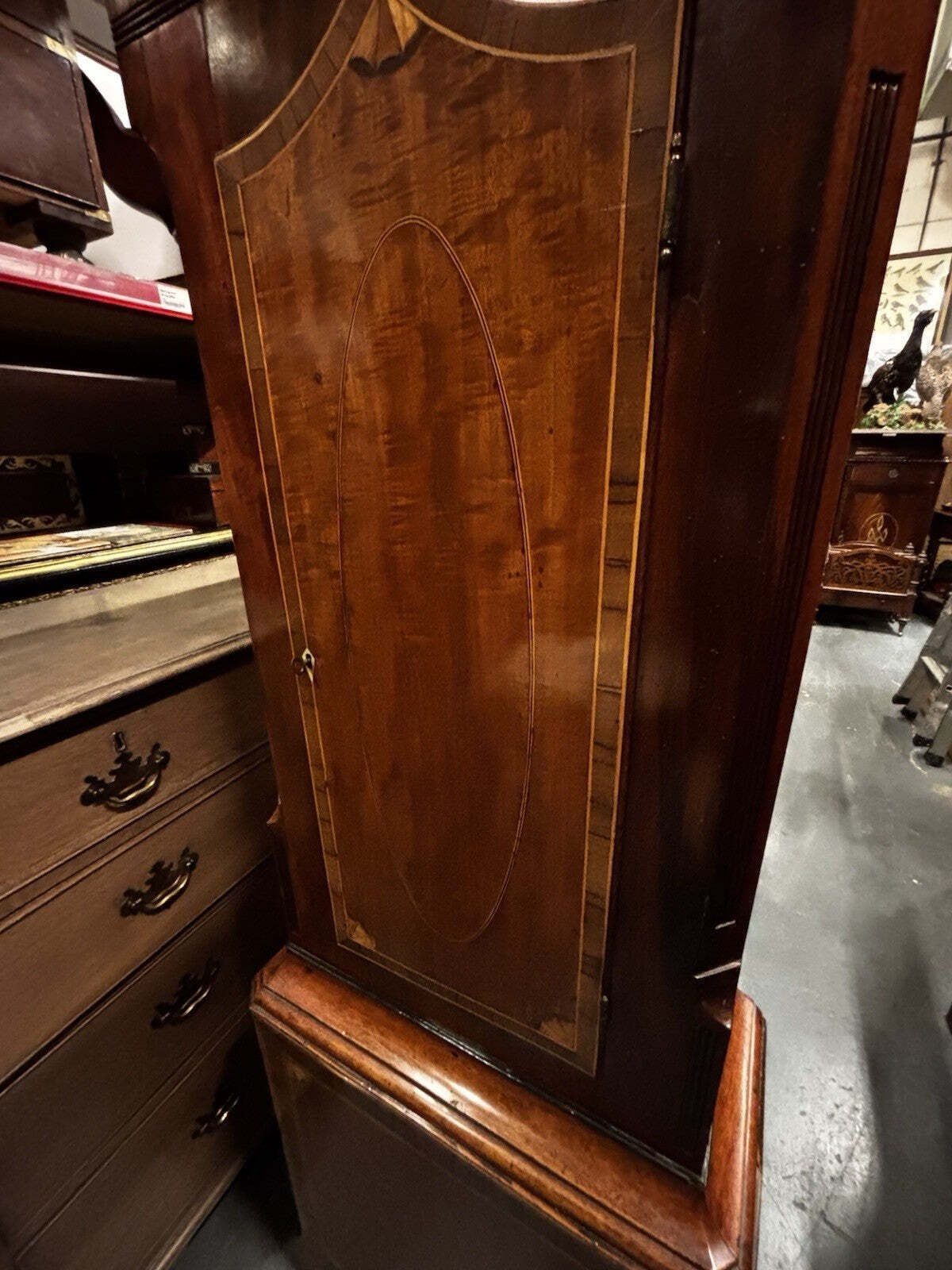 Antique Marquetry Inlaid 3 Weight Musical Longcase Clock, Brass Dial, Superb.