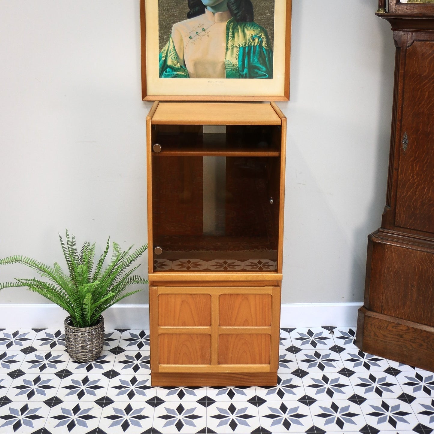 Nathan Hi Fi Media Vinyl Tall Display Cabinet in Teak Mid Century