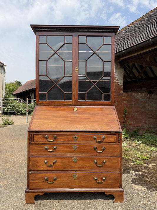 Vintage Georgian Mahogany Glazed Bureau Bookcase Chest of Drawers Writing Desk
