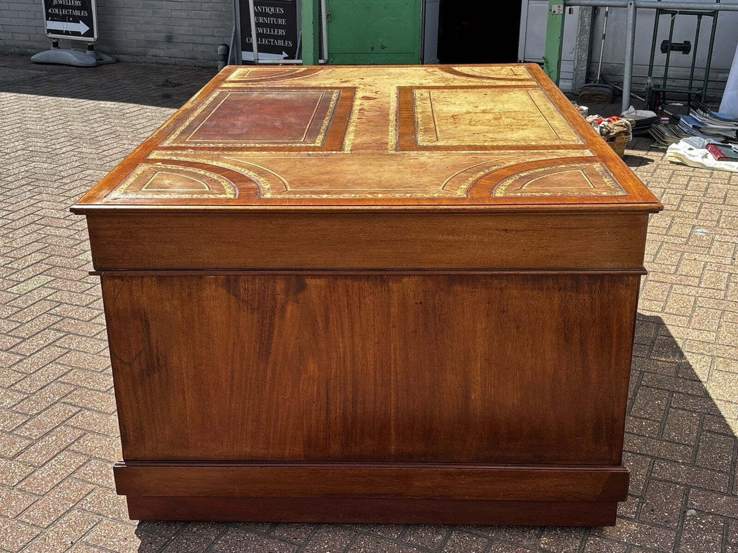Large Vintage Victorian Mahogany Partners Pedestal Desk, Drawers And Cupboards