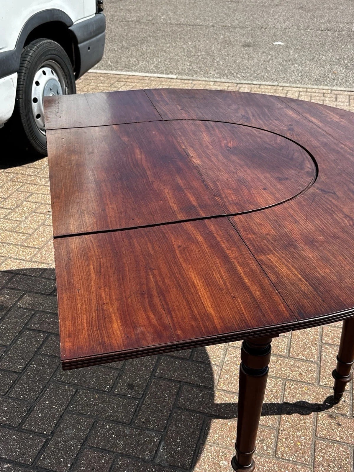 Mahogany Horseshoe Hunt Wine Tasting Social Table, Folds Down & with Storage.