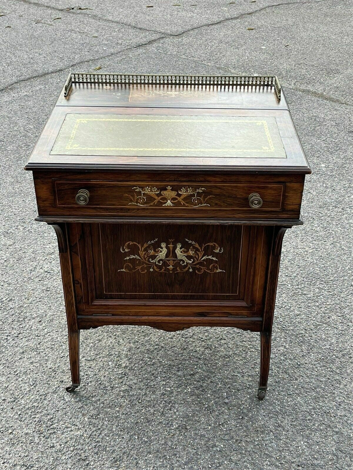 Vintage English Victorian Rosewood Davenport Desk & Chair, Possibly By James Shoolbred.