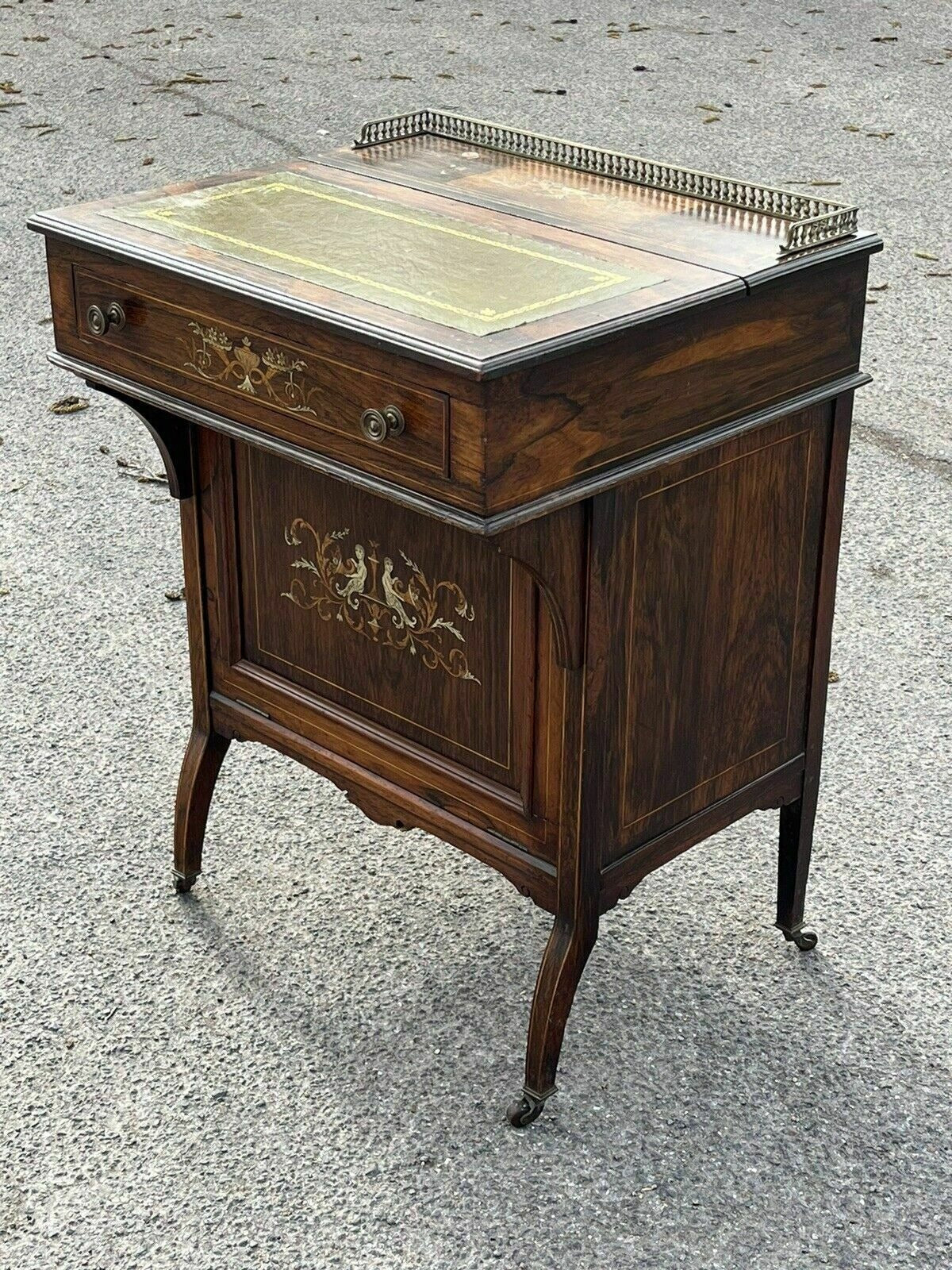 Vintage English Victorian Rosewood Davenport Desk & Chair, Possibly By James Shoolbred.