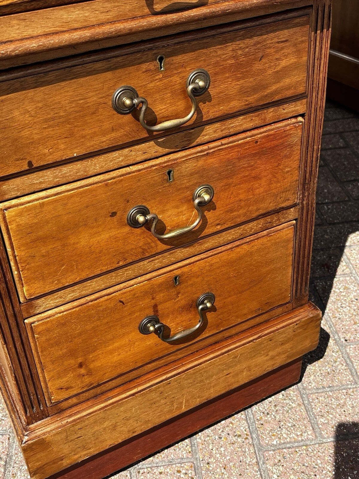 Large Vintage Victorian Mahogany Partners Pedestal Desk, Drawers And Cupboards