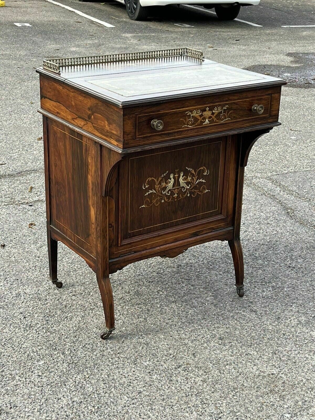 Vintage English Victorian Rosewood Davenport Desk & Chair, Possibly By James Shoolbred.