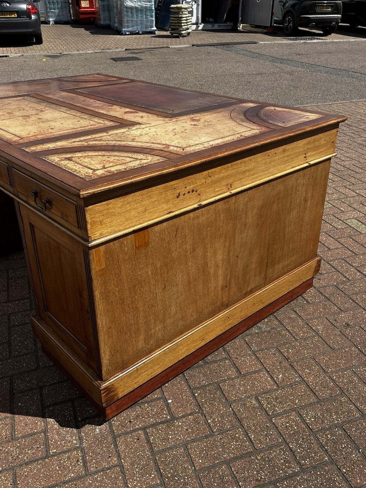 Large Vintage Victorian Mahogany Partners Pedestal Desk, Drawers And Cupboards