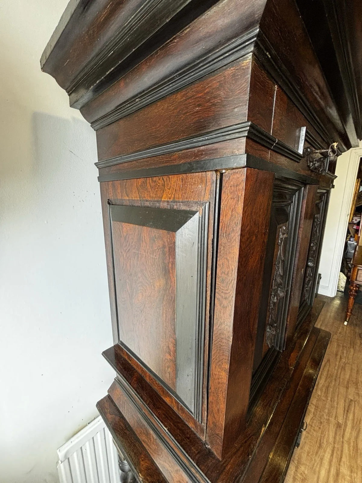 Early 18thC Gothic Antique Cabinet On Stand, Lots Of Drawers, Fitted Interior & Pigeon Holes