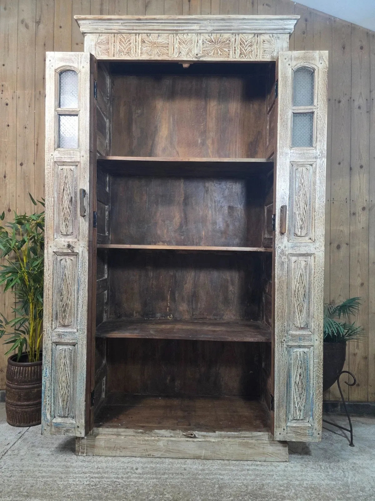 Vintage Reclaimed Indian Solid Wooden House Keepers Linen Cupboard