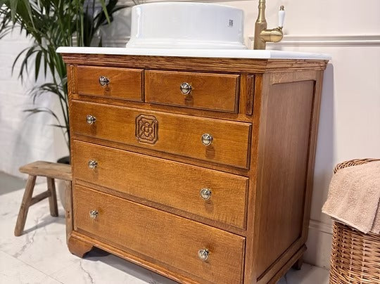 Oak Single Vintage Bathroom Vanity Unit