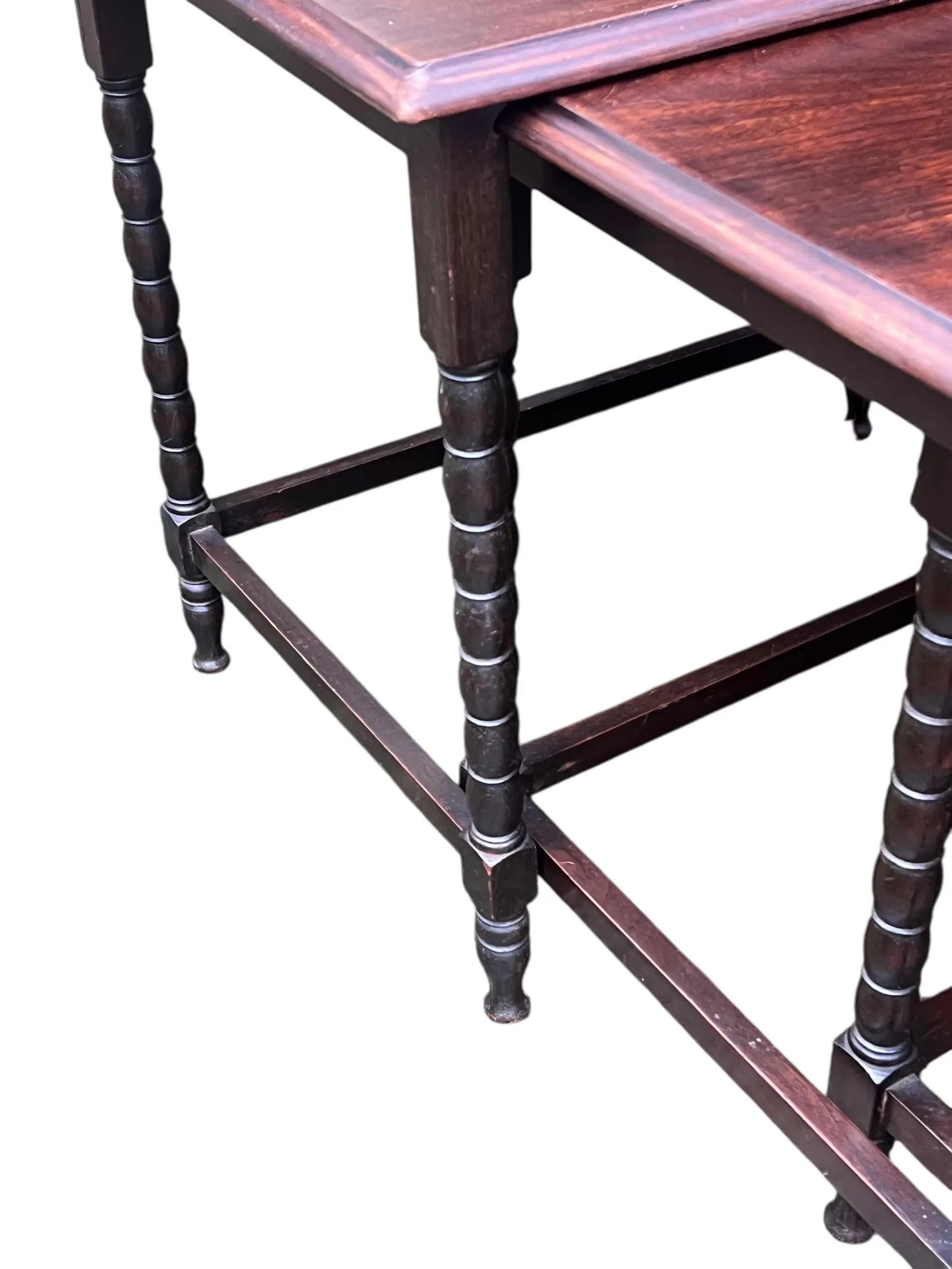 Antique early 20th century Ebonised Oak Bobbin nest of tables