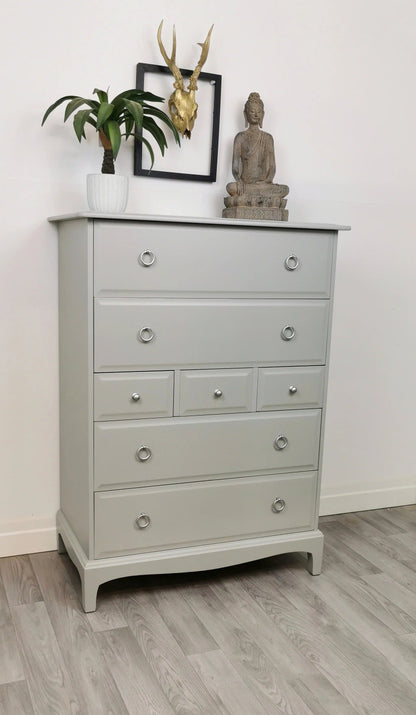 Stag minstrel white tallboy 7 drawer chest of drawers, professionally sprayed grey