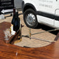 Mahogany Horseshoe Hunt Wine Tasting Social Table, Folds Down & with Storage.