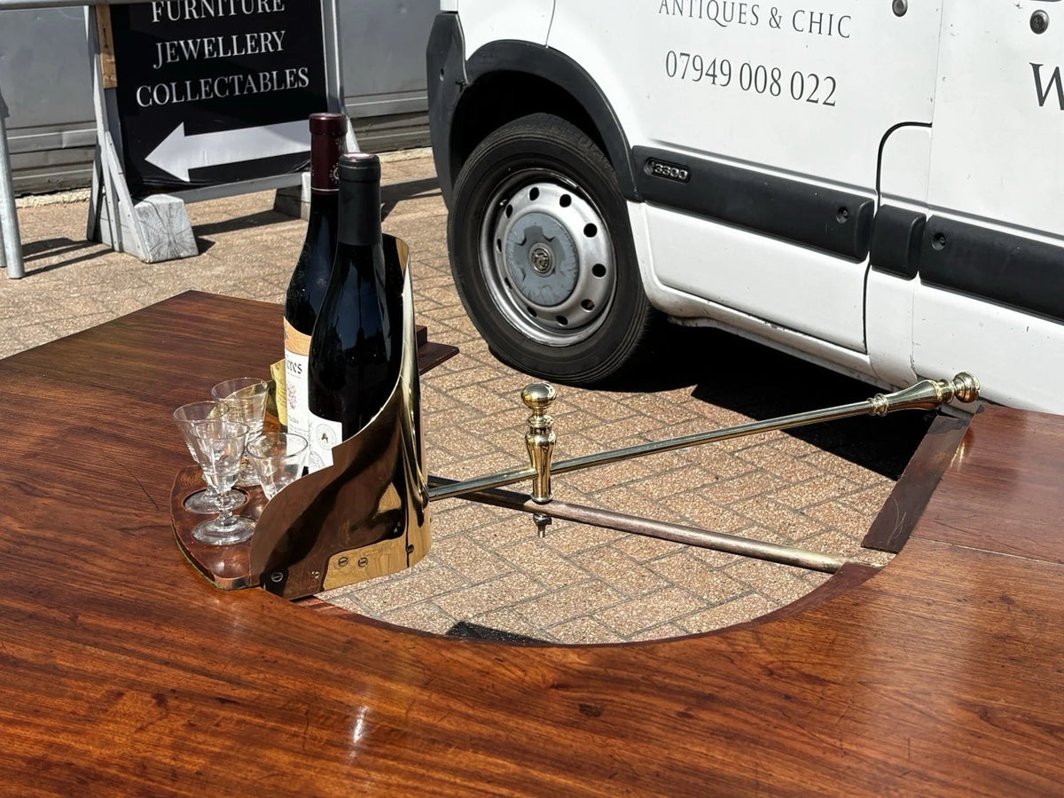 Mahogany Horseshoe Hunt Wine Tasting Social Table, Folds Down & with Storage.